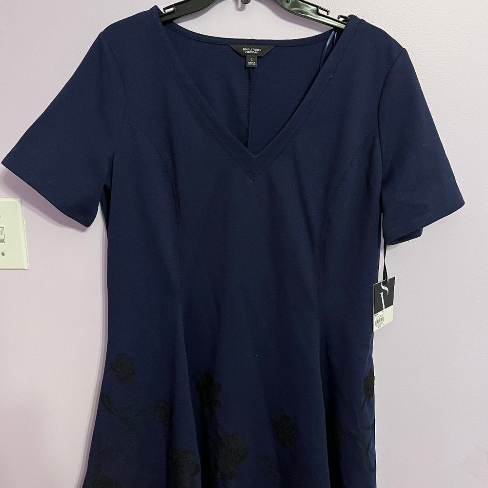 SimplyVera VeraWang Navy Blue Fit & Flare Dress Brand New WITH TAGS! Size Large.
